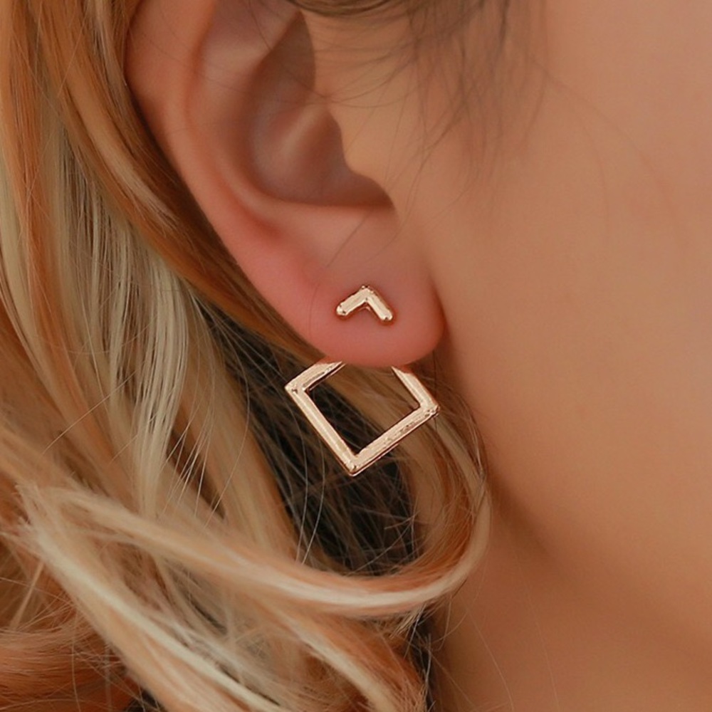 Triangle Square Dangle Earrings in Silver and Gold